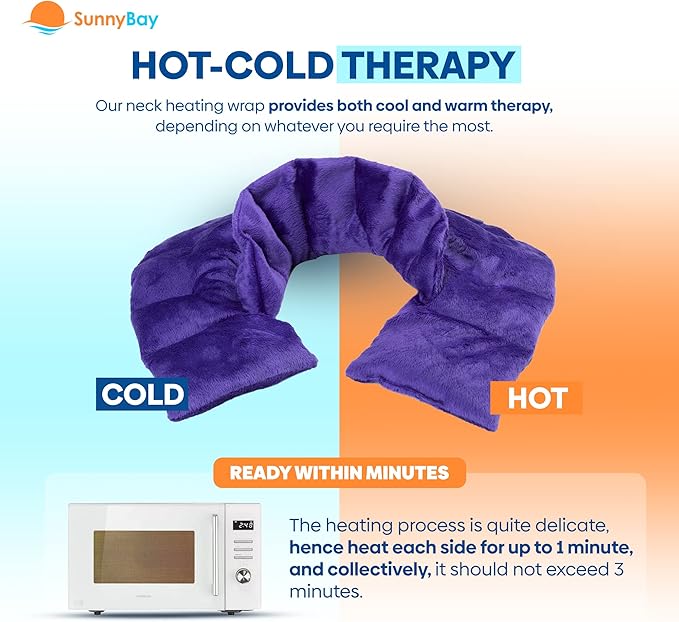 SunnyBay Microwave Heating Pad, Microwavable Heated Neck and Shoulder Wrap with Extra Coverage for Upper Back Pain Relief, Odorless Weighted Dual Purpose Cape for Moist Hot or Cold Therapy, Purple