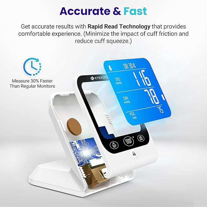 Etekcity Bluetooth Blood Pressure Monitor, FSA-HSA Eligible, Smart Upper Arm Automatic BP Machine with App, Wide Cuff 8.6"-16.5", Irregular Heartbeat Detection,Home Medical Diagnostic Kit Wearables
