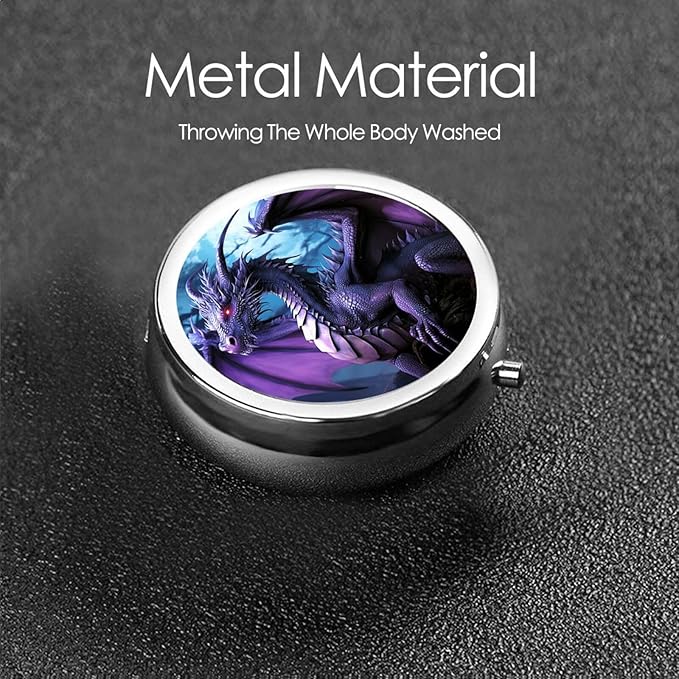 Purple Dragon Purple Moon Print Pill Box 3 Compartment Small Pill Case Portable Pill Box for Pocket Or Purse Cute Medicine Organizer Holder to Hold Vitamins Medication