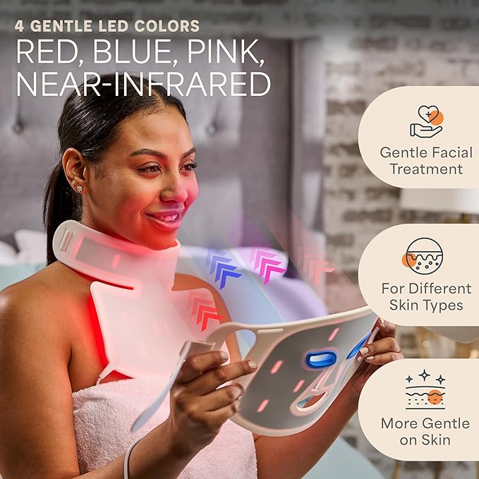 Lifepro Red Light Therapy Mask –Revitaglow Infrared Red Light Therapy for Face and Neck - LED Mask with 3 to 4 Modes – 2000mAh Battery & Auto-Timer - for Daily Skin Wellness and Comfort