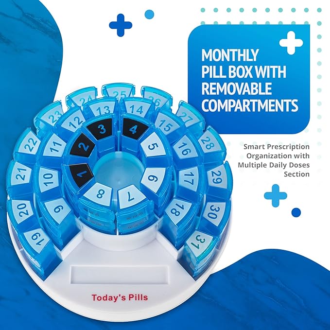 Monthly Pill Box by MEDca - Smart Prescription Organization with Multiple Daily Doses Section, Removable Compartments Perfect for Travelling