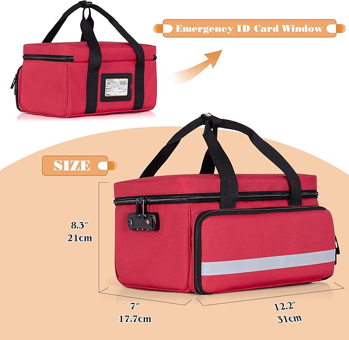 CURMIO Pill Bottle Organizer, Medicine Bag with Lock for Prescription Bottles and First Aid Kits, Red (Patented Design)