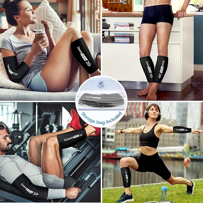 ComfiTECH Shin Splint Ice Pack Wrap 2 Pack, Reusable Leg Ice Pack Sleeve for Knee & Calf, Flexible Gel Cold Pack for Ankle & Arm, Hands-Free Design for Comfort and Support, Large