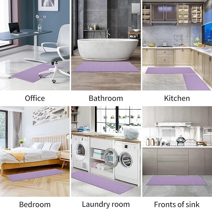 AUTODECO Kitchen Mats and Rugs Set of 2 - Cushioned Anti-Fatigue Kitchen Rug for Floor Washable 17"x29" +17"x59", Lightpurple
