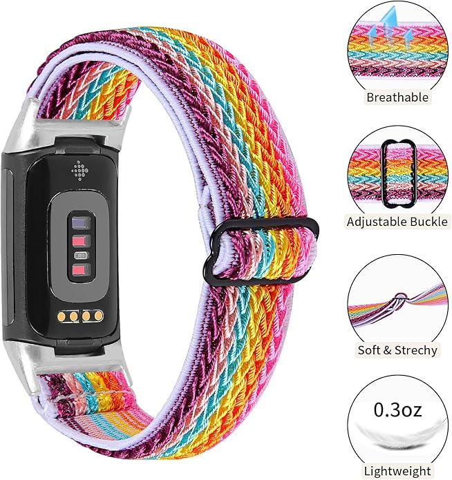 Lijinlan Nylon Band Compatible with Fitbit Charge 5 Advanced Fitness & Health Tracker, Elastic Woven Strap Stretchable Wristband Watch Bands Replacement for Charge 5 for Women Men