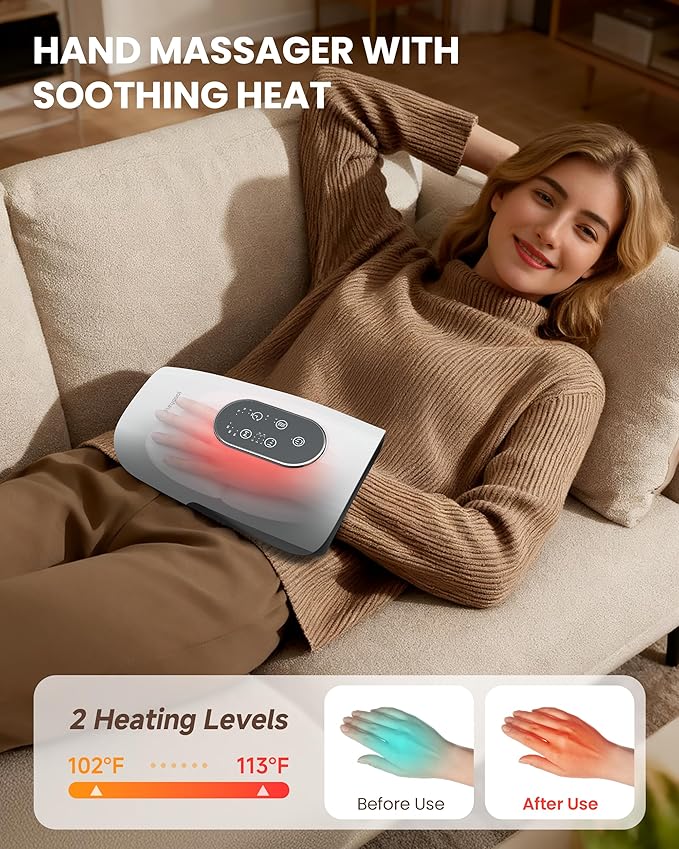 Upgrade Hand Massager for Arthritis and Carpal Tunnel Relief, Cordless Wrist Hand Massager with Heat and Compression, Gifts for Mom, Women, White