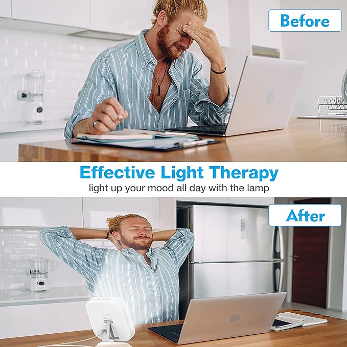 Qoosseine Light Therapy Lamp - 10000 Lux UV-Free Light Box with 4 Brightness Levels, 4 Color Temperatures, 4 Timer Functions and Memory Function - Portable for Home/Office