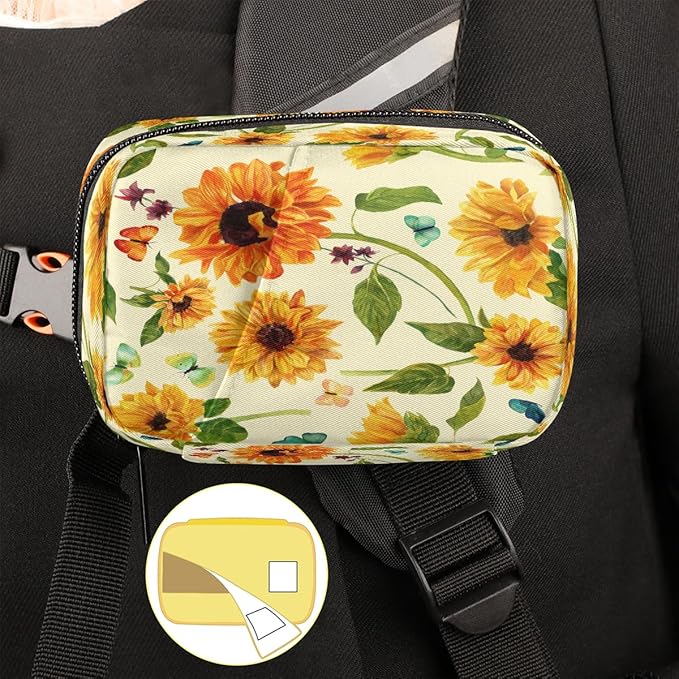 Butterfly Sunflower Leaf Flower Travel Pill Organizer Box Weekly Portable Pill Case Daily Pills 7 Day Small Birth Control Pills Container Removable Compartments for Medicine Vitamins Fish Oil