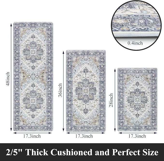 Cushioned Kitchen Rug Sets 3 Piece Anti Fatigue Kitchen Mats for Floor Non Slip Waterproof Kitchen Rugs and Mats Comfort Standing Mat Runner for Home Office,Sink,Laundry