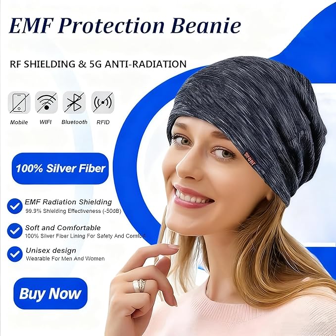 Amradield Faraday Silver Fiber Skull Hat Elasticity Cotton Beanies Slouch Cap Shielding RF Radiation Knit Cap Blocking Signal