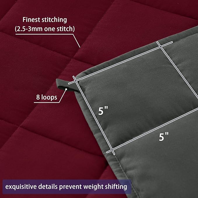 yescool Weighted Blanket for Adults (15 lbs, 60" x 80", Red Grey) Cooling Heavy Blanket for Sleeping Perfect for 110-130 lbs, Queen Size Breathable Blanket with Premium Glass Bead, Machine Washable