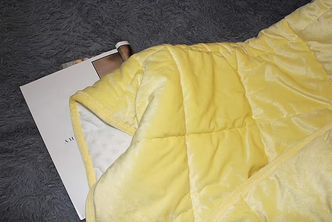 ALANSMA Reversible Weighted Blanket for All Season, Luxury Velvet, Warm and Cool, Adult 15Lb Yellow Weighted Blanket, Enjoy Sleeping Anywhere(Light Yellow,60"x80" 15lbs)