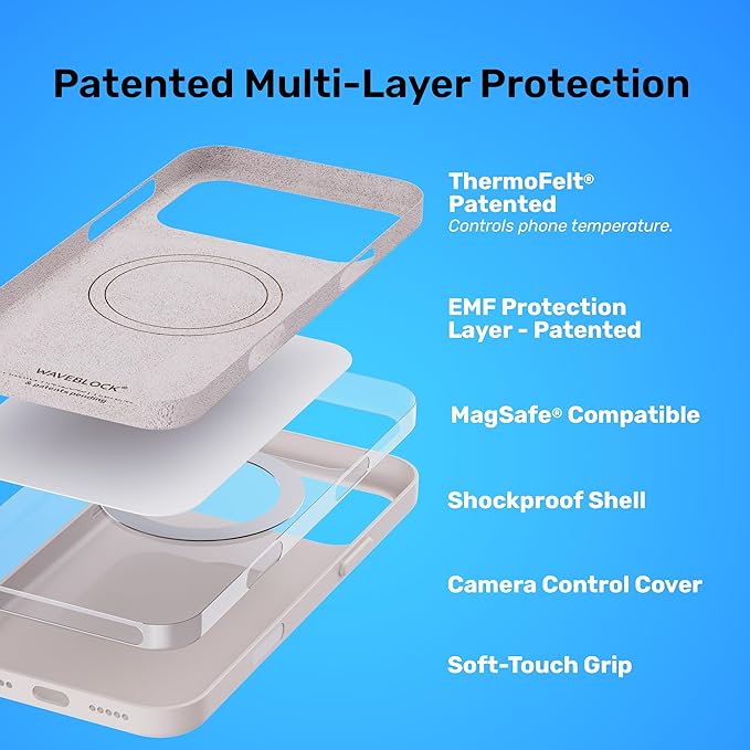 WAVEBLOCK EMF Protection Silicone iPhone Case Compatible with iPhone 16, Radiation Blocker, 5G Shield Reduction, Lightweight, USA Patented and Tested in FCC Lab, Stone