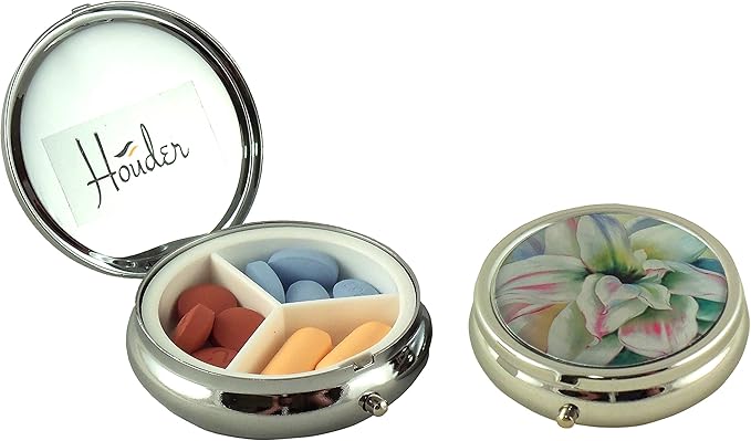 Designer Pill Box by Houder - Decorative Pill Case with Gift Box - Carry Your Meds in Style (Lilly)