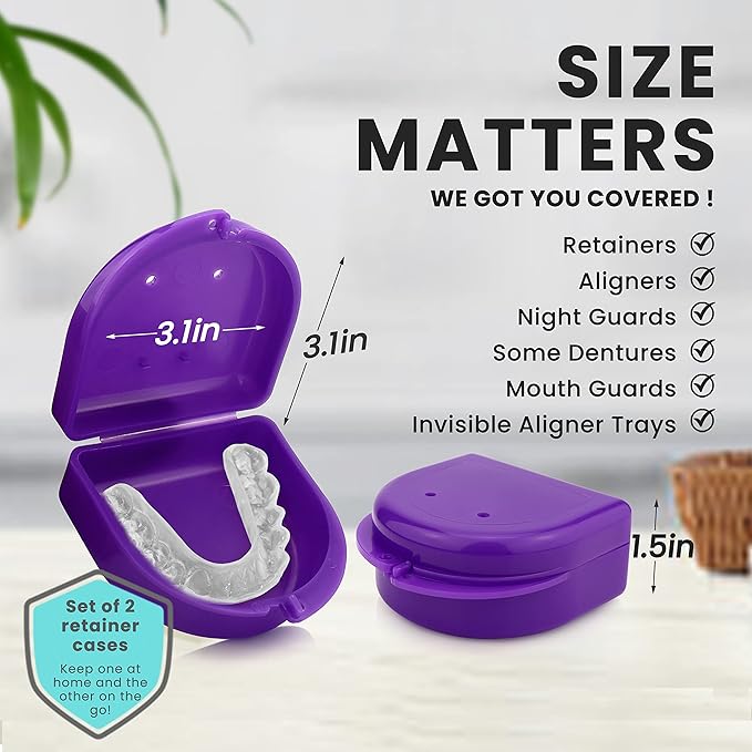 FRESH KNIGHT Retainer Case (2 Pack). Retainer Case with Vent Holes. Perfect for Denture, Mouth Guard, Aligner (Purple)