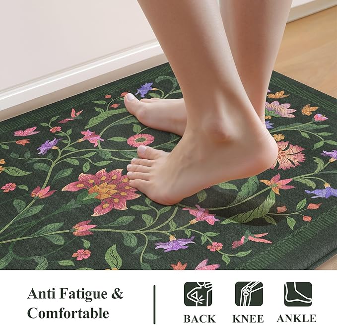 Collive Kitchen Mats Cushioned Anti Fatigue, Waterproof Kitchen Floor Mat Non Slip Desk Rugs Comfort Standing Rug for Sink, Office, Laundry, Home Decor, 17.3"x29"+17.3"x59", Green