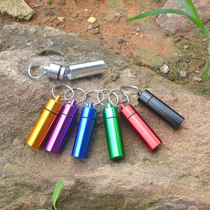 Sealed Jar Keychain Screw Lid Aluminum Alloy Waterproof Portable Small Travel Medicine Bottle Hanging Mini Tablet Pill Storage Bottle Container Holder Key Ring Dark Blue