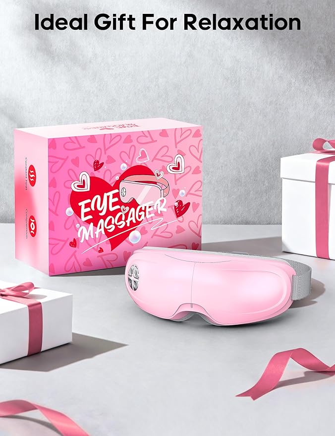 Lupow Eye Massager with Heat, Gift for Women & Men, Eye Mask with Music & White Noise for Migraine, Dry Eyes & Migraines Relief - Birthday, Christmas Gifts for Mom/Dad, Her/Him Pink