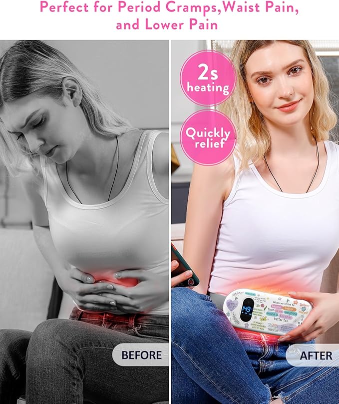 Portable Heating Pad for Period Cramps: Menstrual Heating Pad with Unique Design, Fast Heating Pad with 6 Heat Levels and 6 Massage Modes, Gifts for Her, Women, Teens and Girls