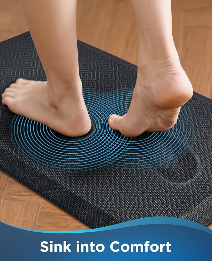 Ophanie Kitchen Mats for Floor, 3/4 Inch Thick Kitchen Rugs, 20'' x 60'' Anti Fatigue Standing Cushioned Mat, Waterproof,Comfort Ergonomic Mat for Office, Home, Sink, Black Non-Slip Bottom