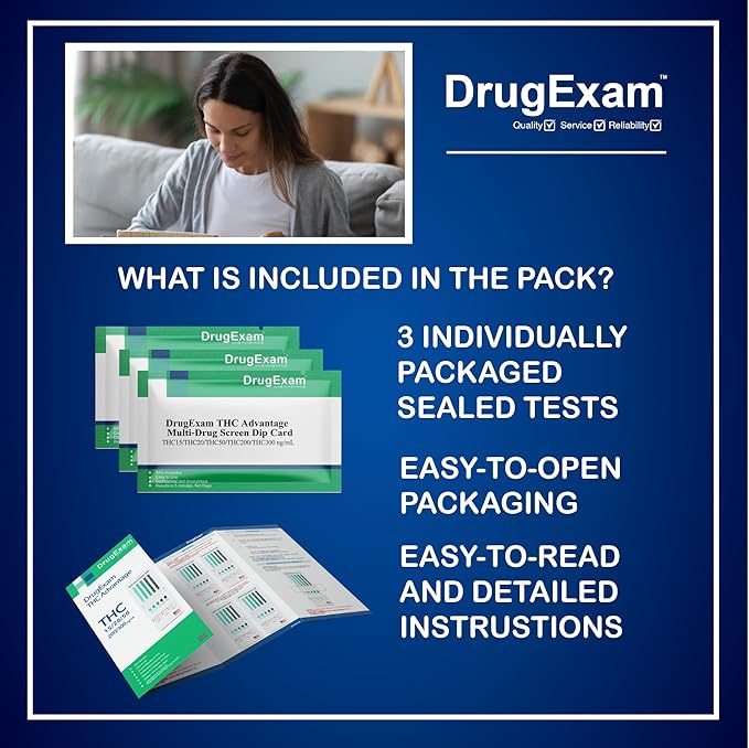 3 Pack - DrugExam Multi Drug Screen Test. Testing for THC/Marijuana in Urine. Detailed Instrustions Included. (3)