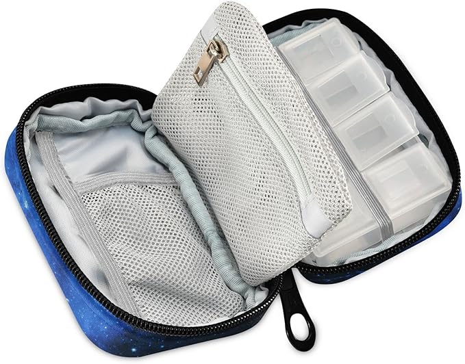 Star Sky Pill Box 7 Day Pill Case Travel Pill Organizer Bag with Zipper Portable Weekly Vitamin Medicine Supplement Holder Pouch Bag