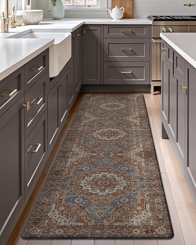 LUMI Anti Fatigue Kitchen Mat, Waterproof & Stain-Resistant Cushioned Standing Mat, Non-Slip Comfort Rug for Kitchen, Sink, Laundry, Home Office, 24" x 87", Blue Orange