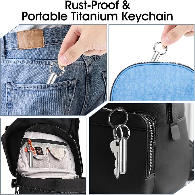 Small Keychain Pill Holder Stainless Steel Waterproof Container Tiny Portable Pill Case Organizer for Travel Purse Pocket Mental Box with Keyring for Outdoor Camping(2 Compartment)