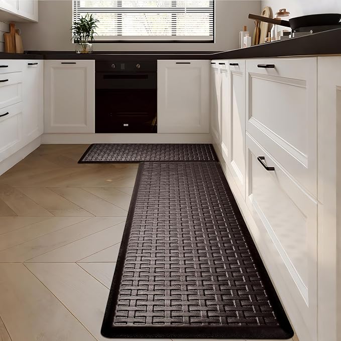 2PCS UKISS Kitchen Rugs, Cushioned Anti Fatigue Kitchen Mats for Floor, Waterproof Kitchen Rug，Non-Slip Comfort Standing Mat for Kitchen, Floor Home, Office, Sink, Laundry,17.3"x28"+17.3"x60",Brown