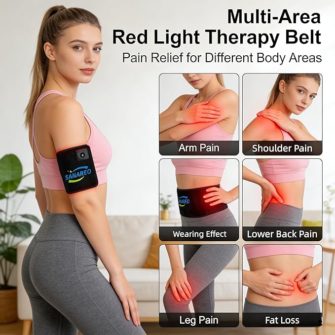 Red Light Therapy Belt for Body, Portable 660nm & 850nm Near Infrared & Red Light Therapy Device Features 4 Timer Modes for Back Waist Calves Arms for Women and Men（Micro Black）