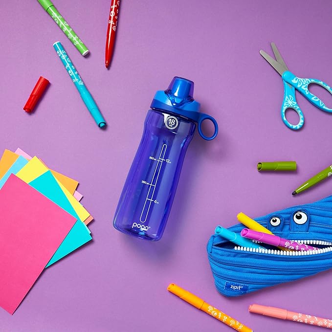 Pogo 18oz Plastic Water Bottle with Straw Lid with Carry Handle, Reusable, BPA Free, Dishwasher Safe, Perfect for Travel, School, Outdoors, and Gym