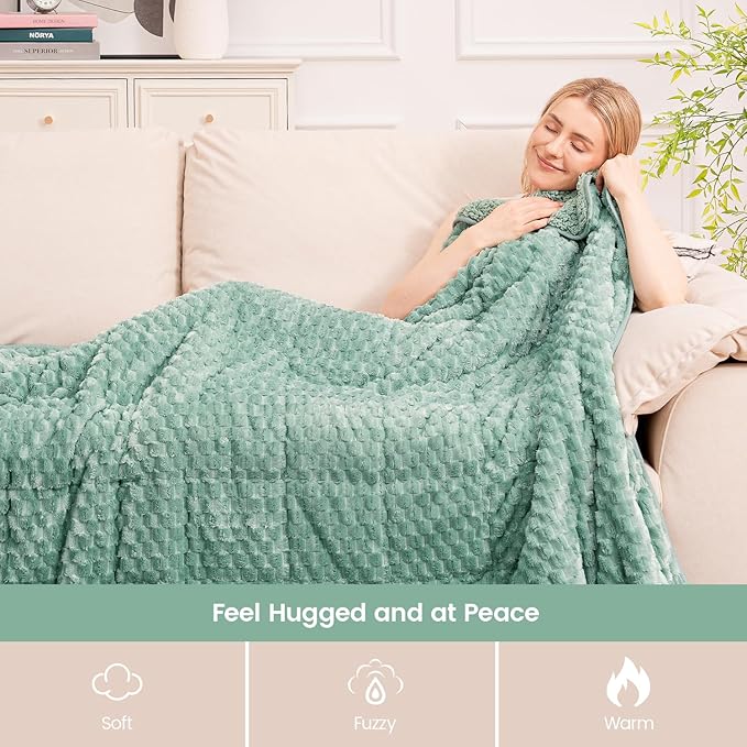 Super Fuzzy Soft Fleece Sherpa Weighted Blanket 20 lbs for Adults, 3D Imitation Turtle Shell Luxury Weighted Throw for Better Sleep, Dual Sided Cozy Heavy Blankets for Couch Bed, Sage Green, 60" x 80"
