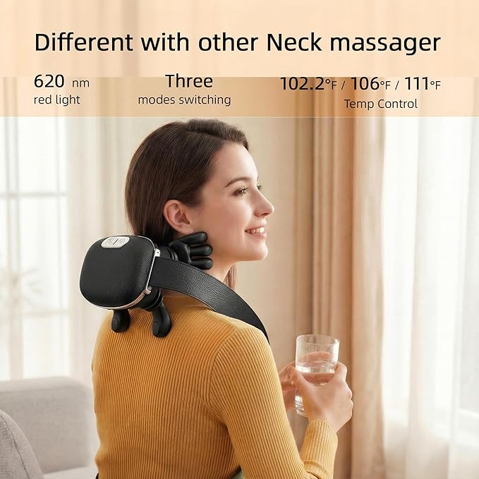 Imitated Massage Tools Portable Shiatsu Neck and Back Massager Back Massager, Electric Deep Tissue 4D Kneading Massage, Simulated Human Relax Muscle Tension Relief an Black