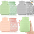 Amylove 3 Pcs Mini Hot Water Bottle for Hot & Cold Compress with Cover 320ml Silicone Microwave Heating Bottles Small Water Bag for Travel Holiday Gift(Gray, Pink, Green,Heart Print)