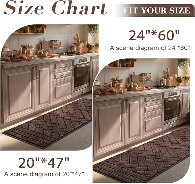Kitchen Rugs,20" x 48" Non Slip Kitchen Mats for Floor-Thick Stain Resistant Kitchen Floor Mat Runner Carpet for Hallways Entryway Laundry Room Washable(Camel)