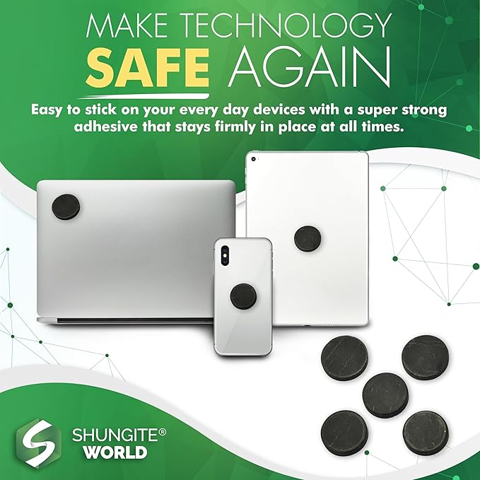 5 pcs Authentic Shungite Stickers Unpolished 50 mm / 1.96" Genuine Healing Energy Stone Protection Plate for Cell Phone Case Tablet Laptop Computer Noble Gemstone Protector Crystal