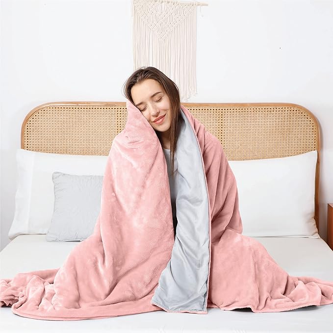 Dream Lab Amethyst and Quartz Crystal Cooling Reversible Weighted Blanket with Removable Cover, 15 Pounds, Soft Pink