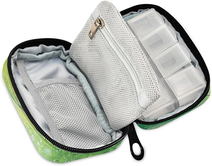 Travel Pill Case Green Dragonflies Weekly Small Pill Box 7 Day Pill Box Pill Organizer Bag