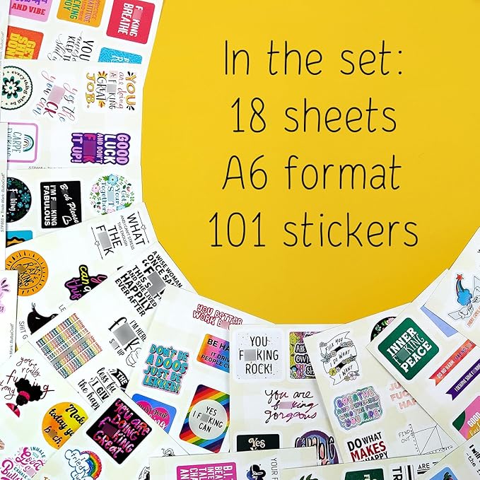 BulbaCraft 100Pcs Funny Motivational Stickers with Swear Words - Funny Adult Stickers, Quotes Decals for Water Bottles, Motivational Decals, Gifts for Women & Men