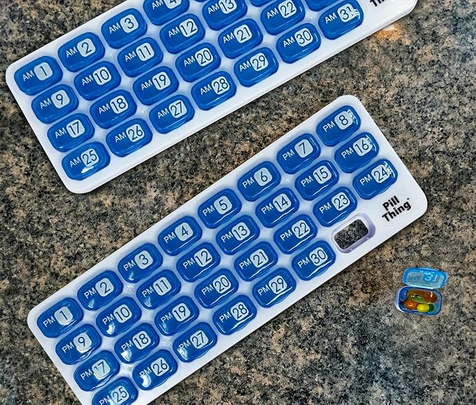 AM/PM Monthly Pill Organizer Tray with 31 Morning and Evening Daily Removable Pill Box Pods (Blue - AM/PM)