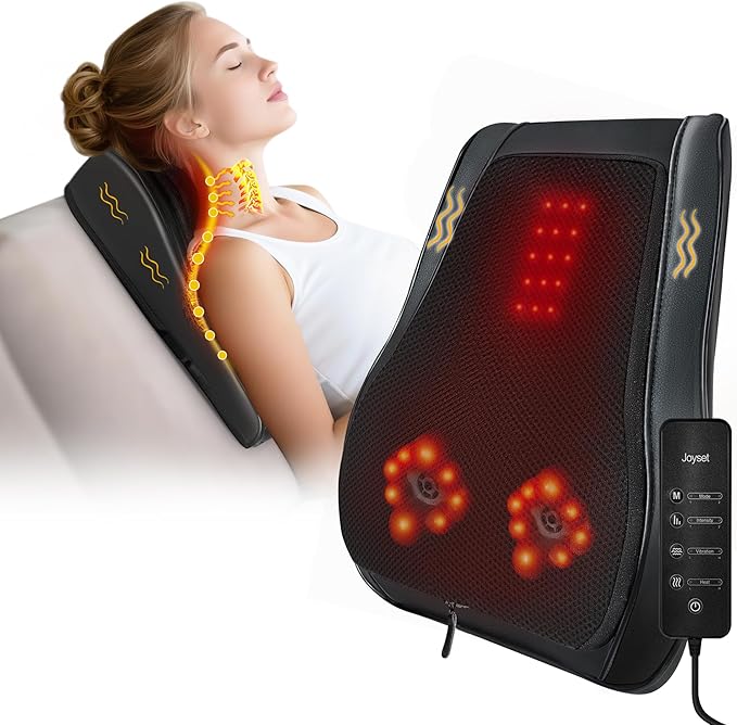Joyset Back Massager with Heat,Neck Massager for Back Pain Deep Tissue,4D Kneading Shiatsu Lower Back Massage Pillow for Neck Shoulder Legs,Gifts for Mom,Dad,Women,Men