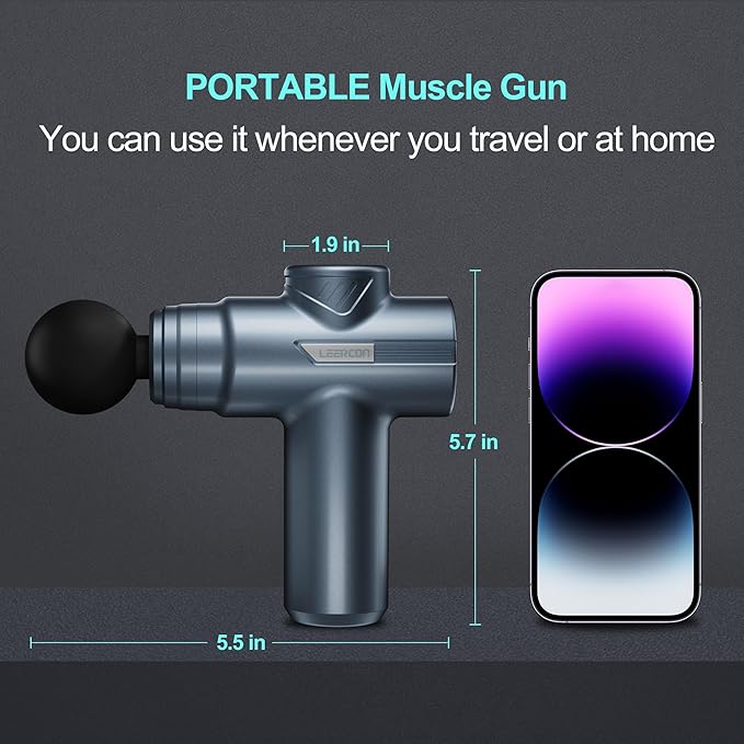 Small Massage Gun Handheld Deep Tissue Massager Gun for Pain Relief- 6 Speeds, 4 Heads, Ideal Gift for Men & Women (Blue)