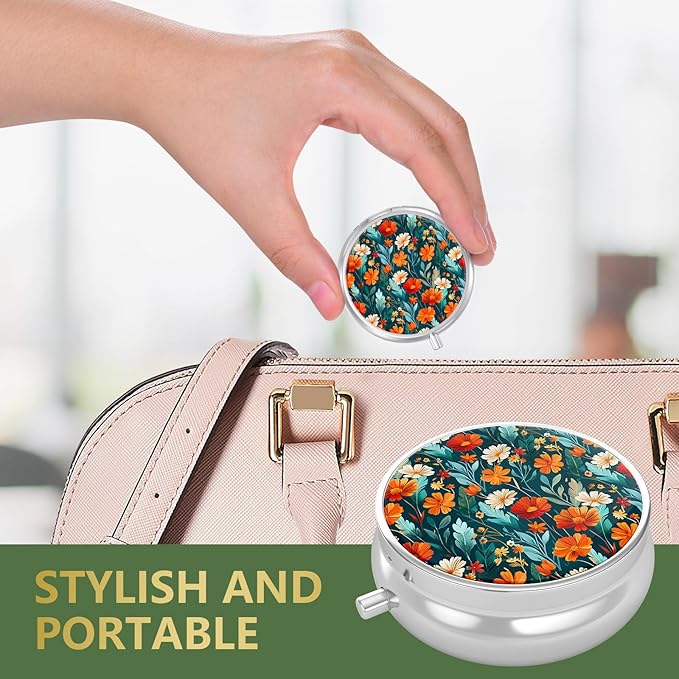 Nipichsha Pill Box, Small Pill Case for Purse & Pocket, Cute Travel Medicine Organizer, Portable Medicine Container Holder to Hold Vitamins, Medication, Fish Oil & Supplement, B04-Beautiful Flowers