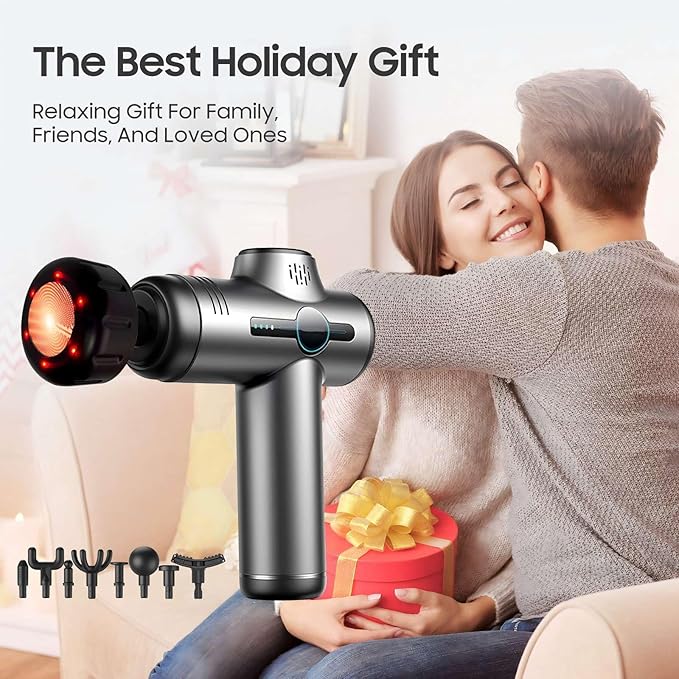 Massage Gun with Heat, Compact Handheld Massager for Home, Office & Gym, Mini Massage Gun with 7 Massage Heads, Quiet and Portable