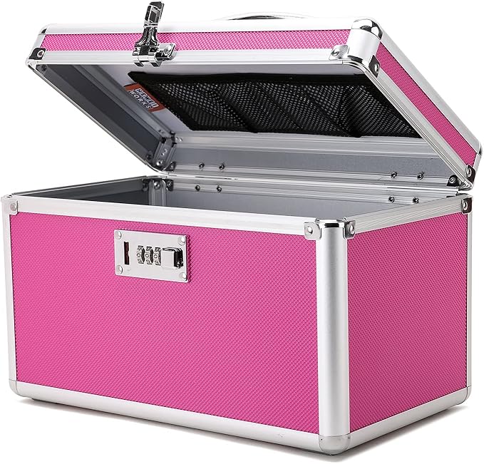 Lockable Medication Box with Portable Storage Case, 12.2''x 7.2''x 7.6'', Childproof Medicine Organizer with Combination Lock, Locking Box for Money, Documents & Meds (Pink/Medium)