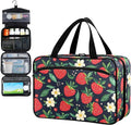 Fustylead Hand Draw Red Strawberry and Beautiful Floral Travel Pill Bottle Organizer Large Home Storage Medication Bag with Zipper for Vitamins, First Aid, Fish Oil, Medical Supplies