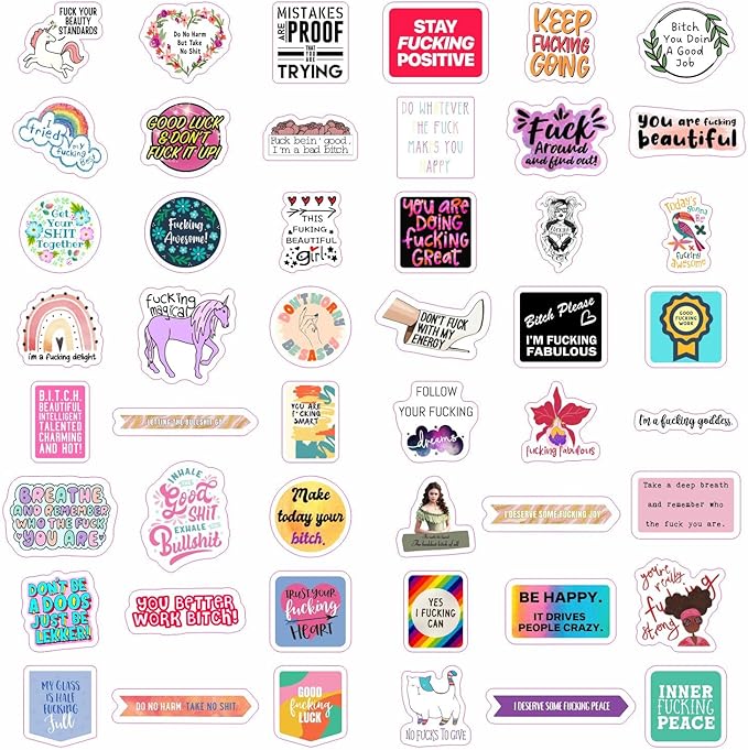 BulbaCraft 100Pcs Funny Motivational Stickers with Swear Words - Funny Adult Stickers, Quotes Decals for Water Bottles, Motivational Decals, Gifts for Women & Men