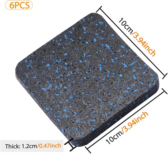 Treadmill Mat Pads - 6 PCS Shock Absorbing Rubber Pads for Treadmill and Fitness Equipment - Heavy Duty Floor Protector for Home Gym - Non-Slip Stability for Hardwood Floors - 3.94"x3.94"x0.5"