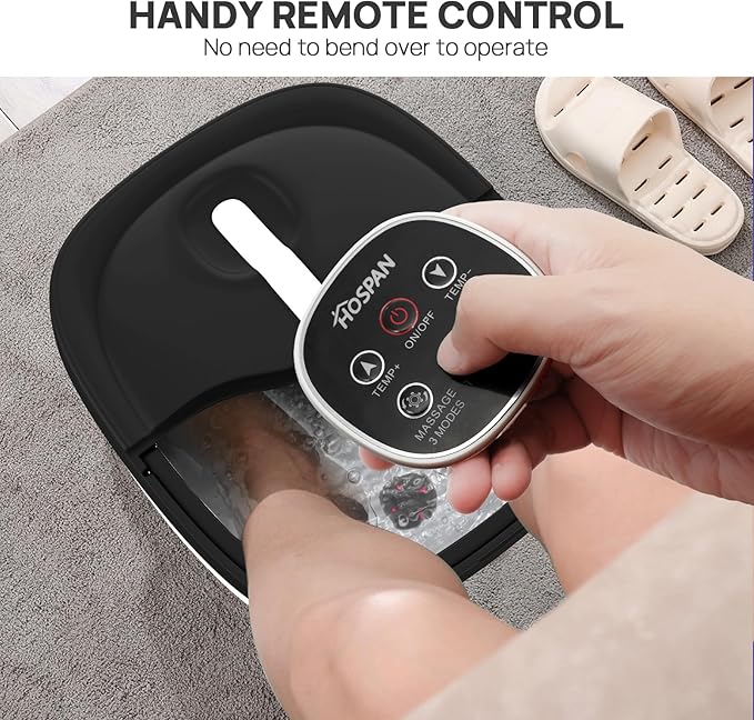HOSPAN Collapsible Foot Spa Electric Rotary Massage, Foot Bath with Heat, Bubble, Remote, and 24 Motorized Shiatsu Massage Balls. Pedicure Foot Spa for Feet Stress Relief - FS02A