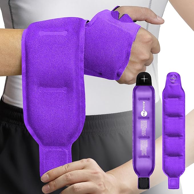 Wrist Ice Pack Wrap for Carpal Tunnel Relief, 2 Gel Ice Packs for Injuries Reusable for Wrist Hand Pain, Hot Cold Compress Brace for Achilles Tendonitis, Tenosynovitis, Purple